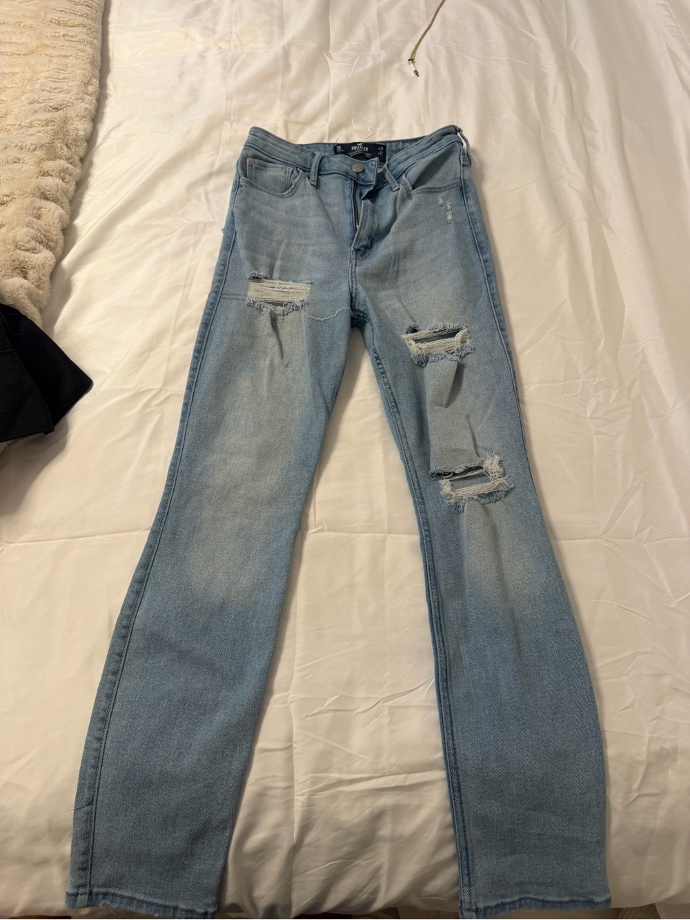 Hollister Light Wash Ripped Straight Leg Jeans